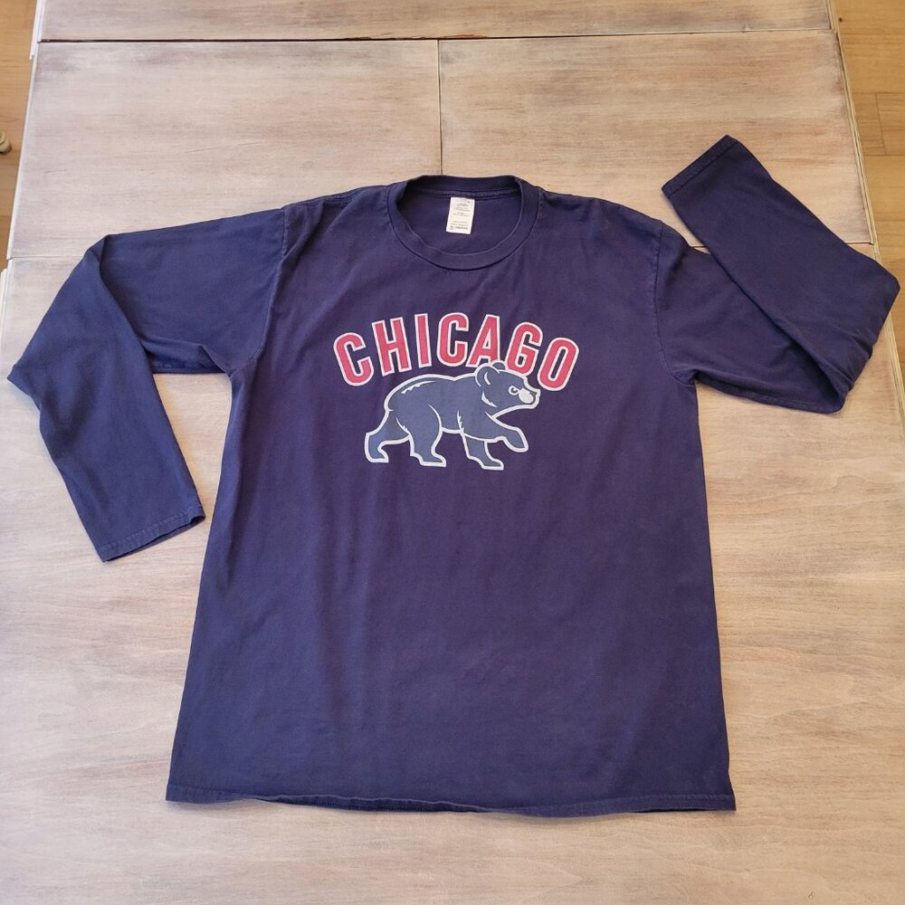Chicago Cubs Long Sleeve Shirt 100% Cotton Blue Men's Size XL